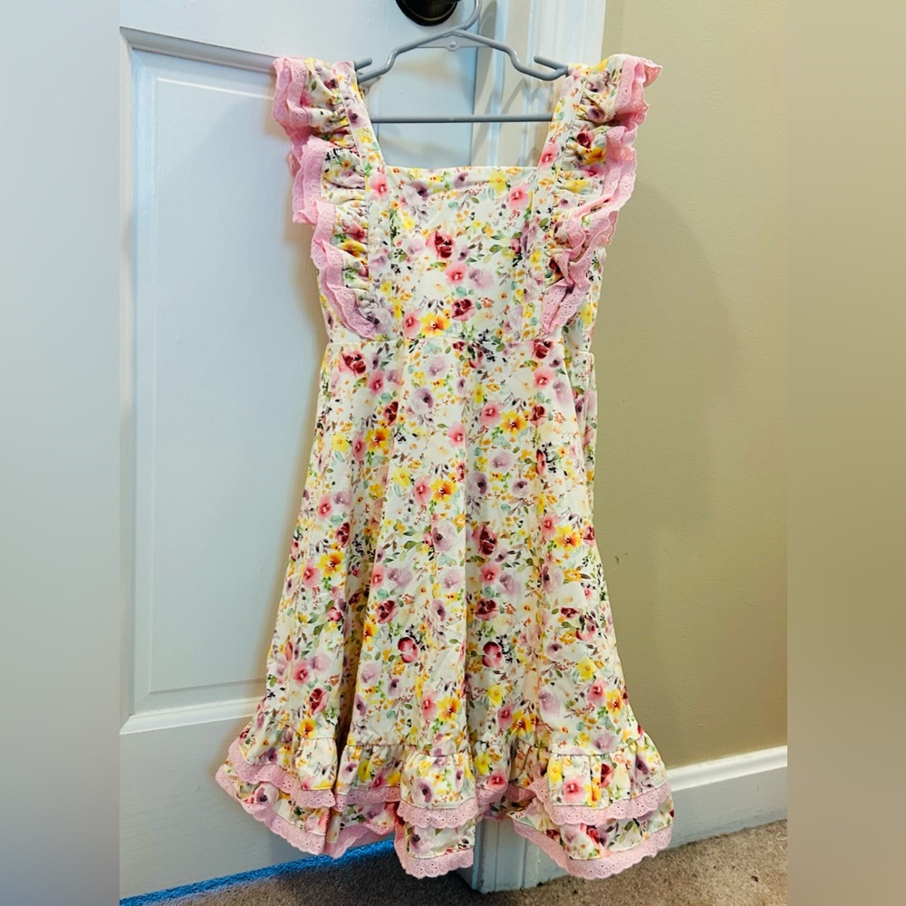 cheeky plum Pink Floral Ruffle Dress for Girls